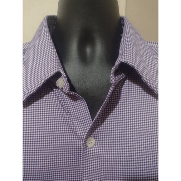 Men's Mizzen+Main LS Purple White Check Dress Button Shirt Size 2XL Trim Fit - Picture 6 of 10